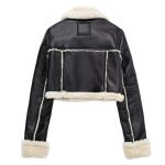 Chic Vintage Women’s Sheepskin Sherpa Shearling Fur Lined Crop Top Retro Leather Jacket