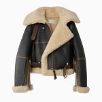 Premium Quality Sheepskin Leather Shearling Bomber Jacket for Women with Belted Waistline
