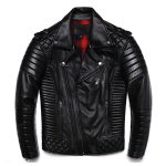 Men’s Genuine Sheepskin Leather Jacket with quilted and ribbed structure for Café Racer Bikers with YKK zippers for Men