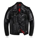 Men’s Genuine Sheepskin Leather Jacket with quilted and ribbed structure for Café Racer Bikers with YKK zippers for Men