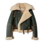 Premium Quality Sheepskin Leather Shearling Bomber Jacket for Women with Belted Waistline