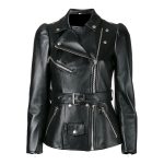 Premium Quality Lambskin Leather Jacket Belted Fashion for Biker Motorcycle Style with YKK zippers for Women